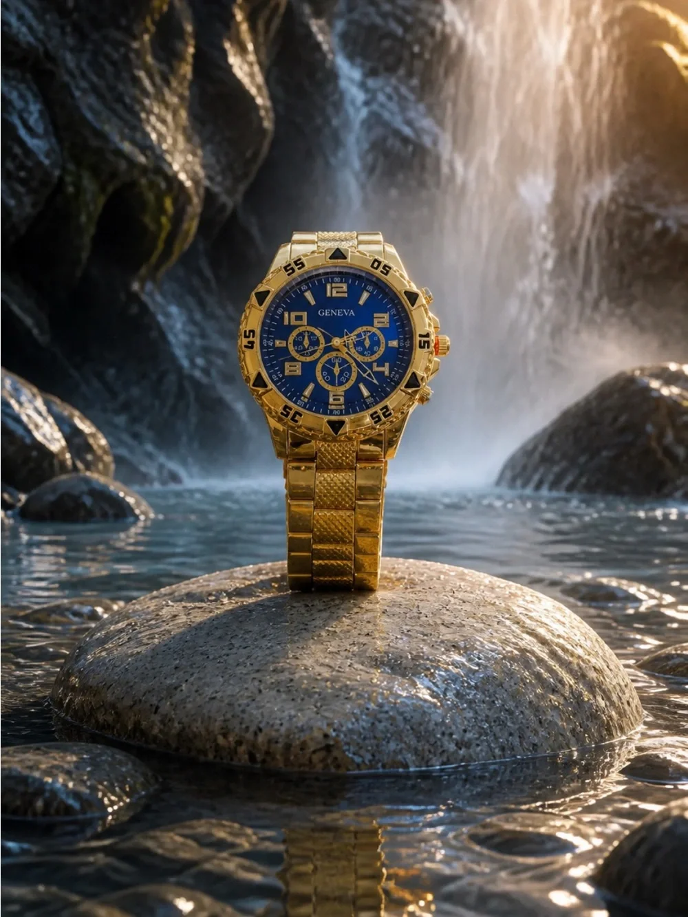 Geneva Gold-Tone Watch with Blue Dial